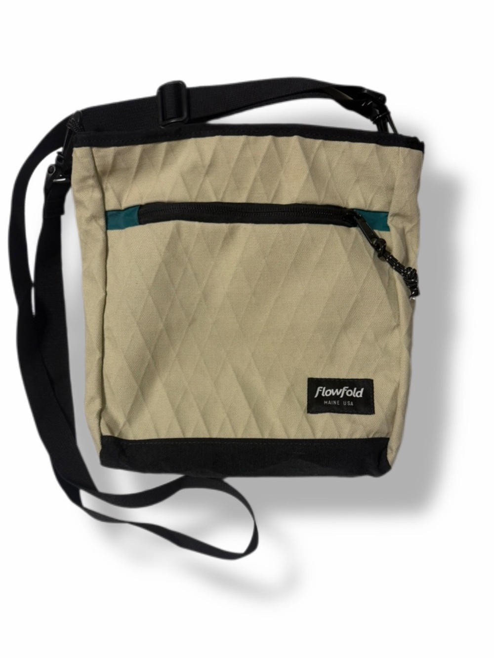 Flowfold Maine USA Crossbody Bag Tan Black Teal Lightweight Travel